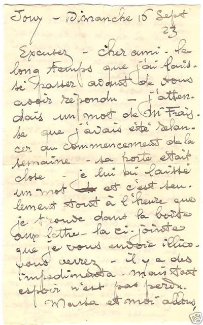 Letter to Theo Jungers 16 Sep 1923 page 1