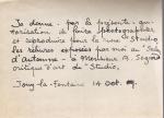 Steinlen letter, Oct. 14, 1909, reverse, authorizing photos of Steinlen book bindings for Studio (Ader auction, Dec. 4, 2014)