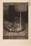 Chat Noir et Chat Tigre Faisant Sa Toilette (1898) (C 20) (Ader auction, Apr. 8, 2022)