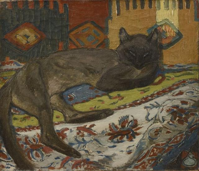 Chat couche sur le divan (1892) (Aponem auction, Mar. 29, 2014)