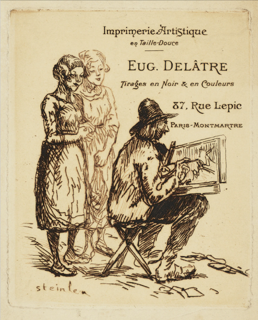 Autour de Nos Moulins etching used for Eugene Delatre address card